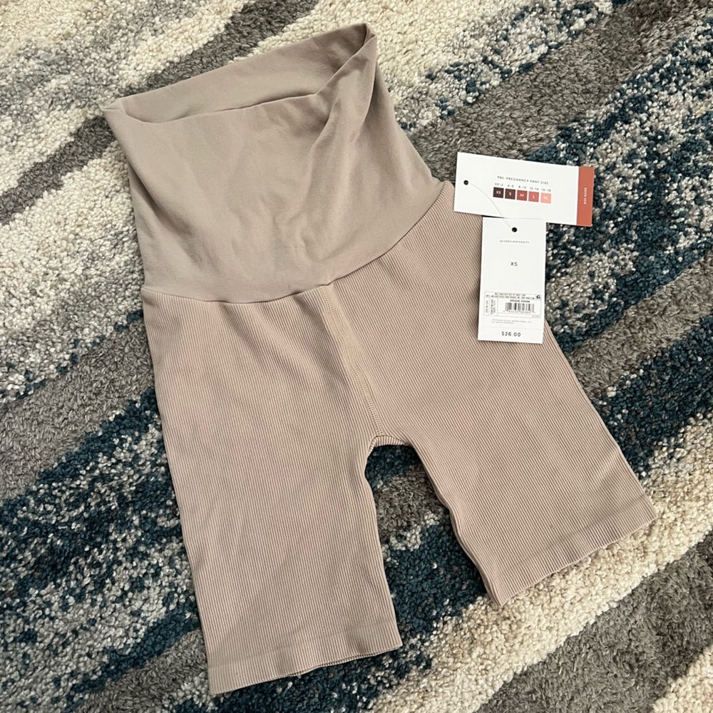 Beige Ribbed Knit biker shorts